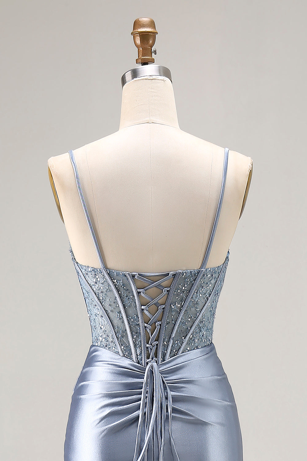 Sparkly Grey Blue Corset Mermaid Long Prom Dress with Beading