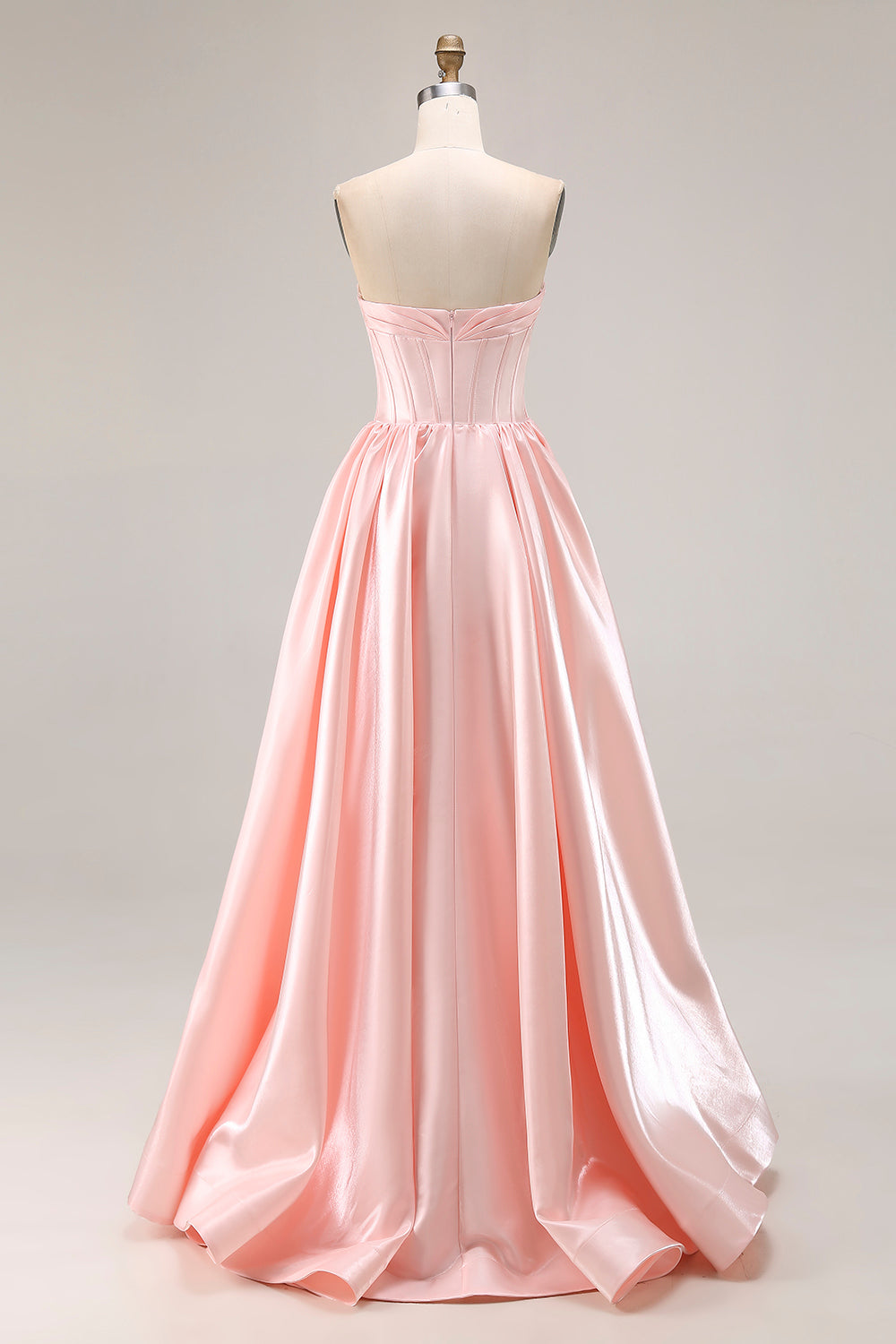 Sparkly Pink Satin Sweetheart A Line Long Prom Dress with Slit