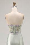 Sparkly Floral Dusty Sage Corset Sweetheart Long Prom Dress