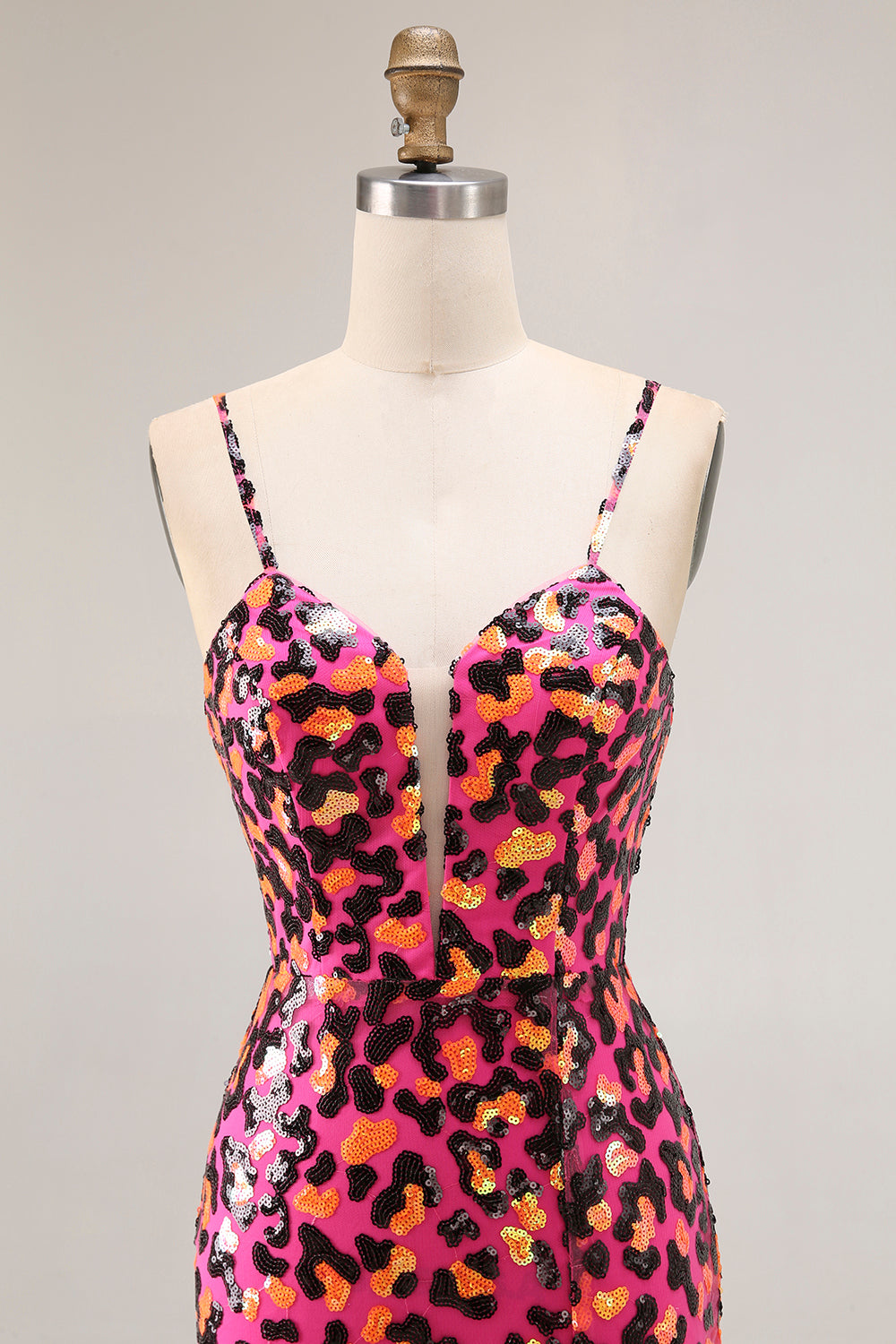 Sparkly Fuchsia Mermaid Long Leopard Prom Dress with Sequins