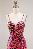 Sparkly Fuchsia Mermaid Long Leopard Prom Dress with Sequins