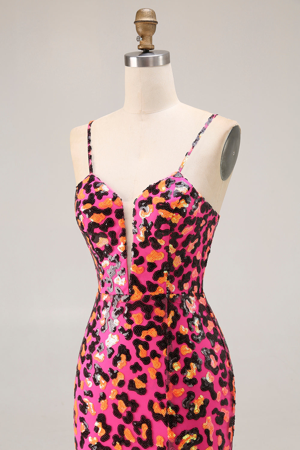 Sparkly Fuchsia Mermaid Long Leopard Prom Dress with Sequins