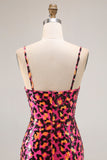 Sparkly Fuchsia Mermaid Long Leopard Prom Dress with Sequins