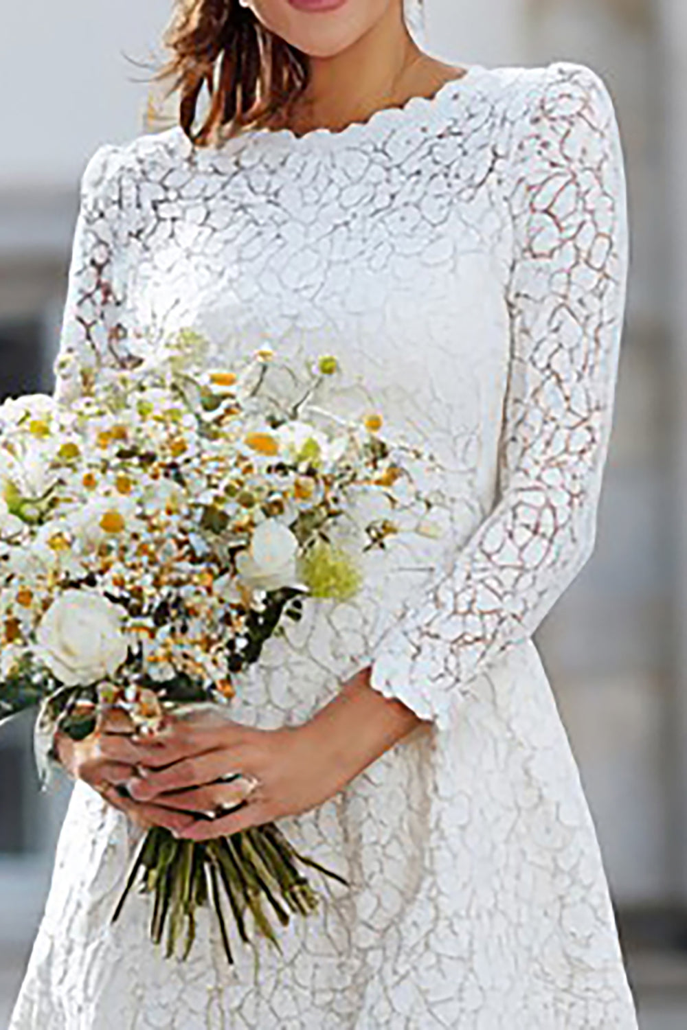 Ivory A Line Long Sleeves Lace Engagement Dress