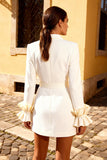 White Ruffled Bodycon Short Blazer Wedding Dress with Belt