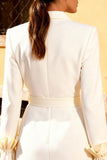 White Ruffled Bodycon Short Blazer Wedding Dress with Belt