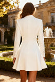 White Peak Lapel Double Breasted A Line Short Blazer Wedding Dress