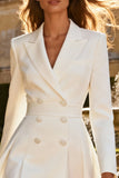 White Peak Lapel Double Breasted A Line Short Blazer Wedding Dress