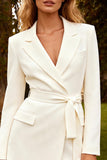 White Notched Lapel Ruffled Short Blazer Wedding Dress with Sash