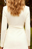 White Notched Lapel Ruffled Short Blazer Wedding Dress with Sash