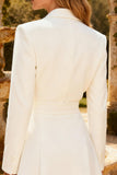 White Peak Lapel Ruched Short A Line Blazer Wedding Dress with Belt