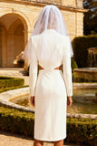 White Peak Lapel Midi Cut Out Blazer Wedding Dress with Slit