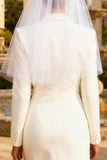 White Peak Lapel Midi Pencil Blazer Wedding Dress with Slit