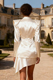 Elegant White Satin Peak Lapel Double Breasted Short Blazer Wedding Dress