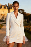 Simple White Single Breasted Peak Lapel Short Blazer Wedding Dress