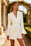 White Peak Lapel Flutter Sleeves Short Blazer Wedding Dress