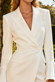 White Peak Lapel Flutter Sleeves Short Blazer Wedding Dress