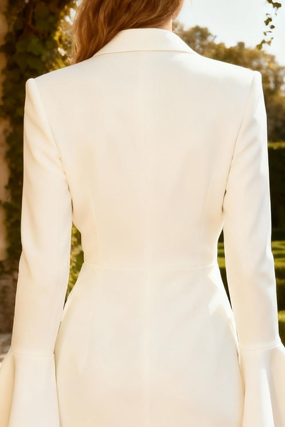 White Peak Lapel Flutter Sleeves Short Blazer Wedding Dress