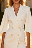 White Short Peak Lapel Blazer Wedding Dress with Sleeves