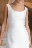 Sparkly White Scoop Bodycon Sequin Short Wedding Dress