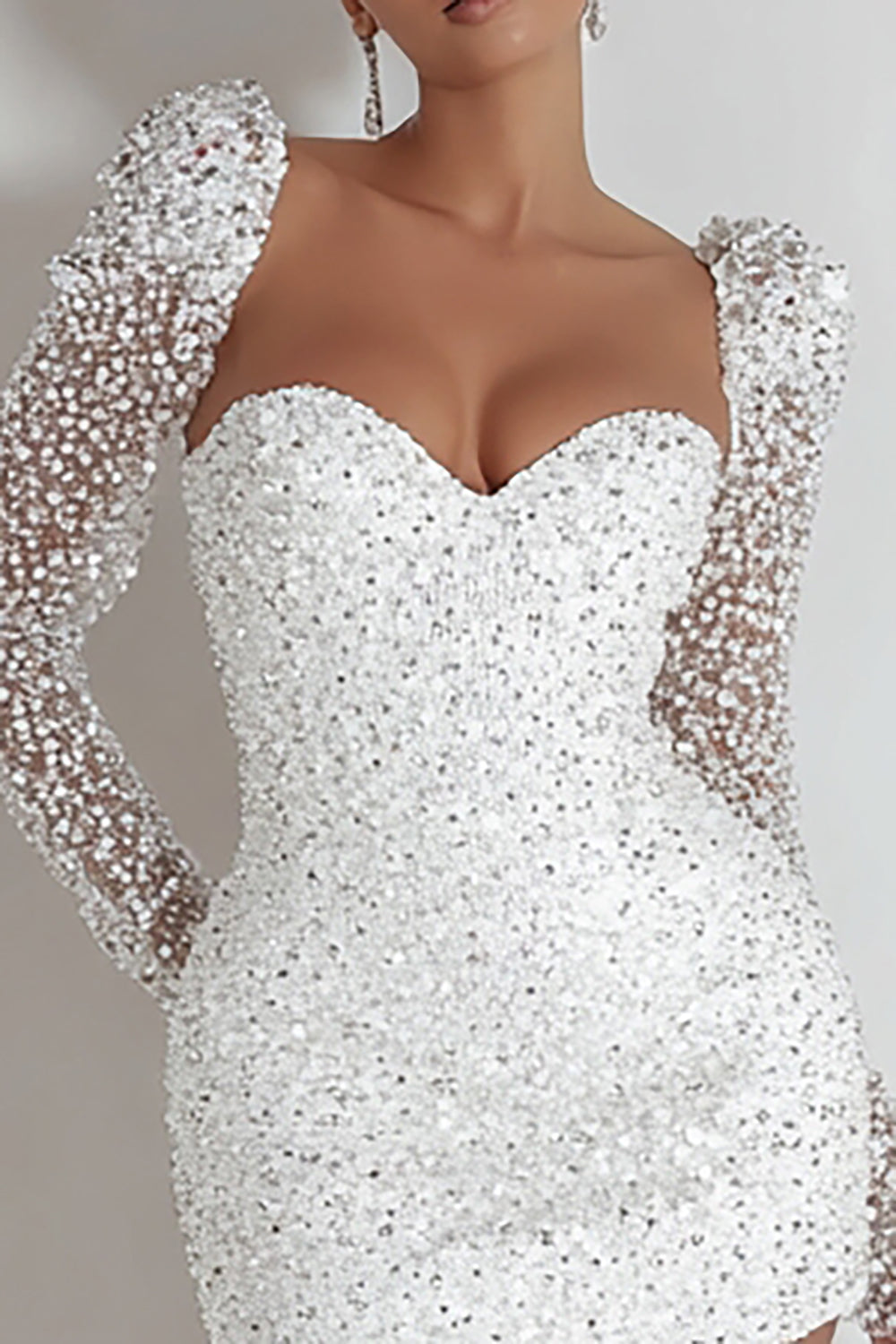 Sparkly White Sweetheart Sequin Bodycon Short Cocktail Dress