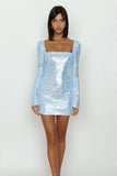 Sparkly Sky Blue Sequin Bodycon Short Cocktail Dress with Sleeves