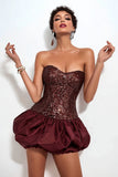 Sparkly Sweetheart Burgundy A Line Short Cocktail Dress