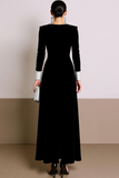 Black White V-Neck Velvet Maxi Holiday Party Dress with Buttons