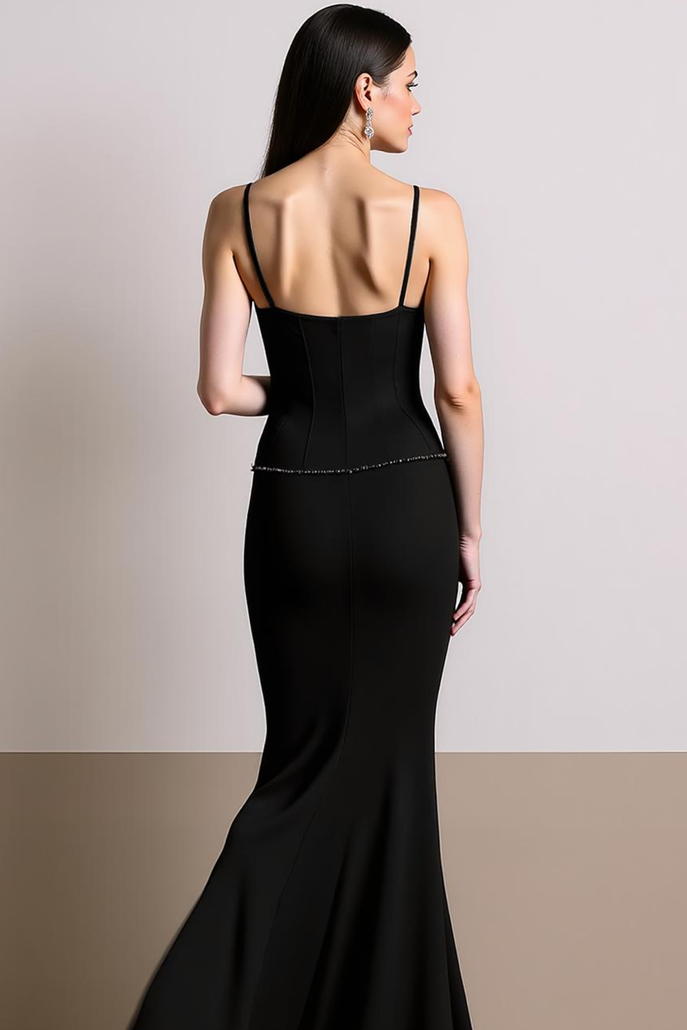 Black Spaghetti Straps Mermaid Long Evening Dress with Slit