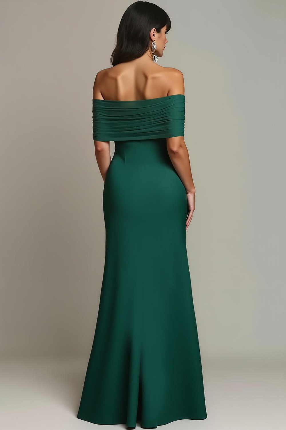 Emerald Green Satin A Line Off the Shoulder Maxi Evening Dress