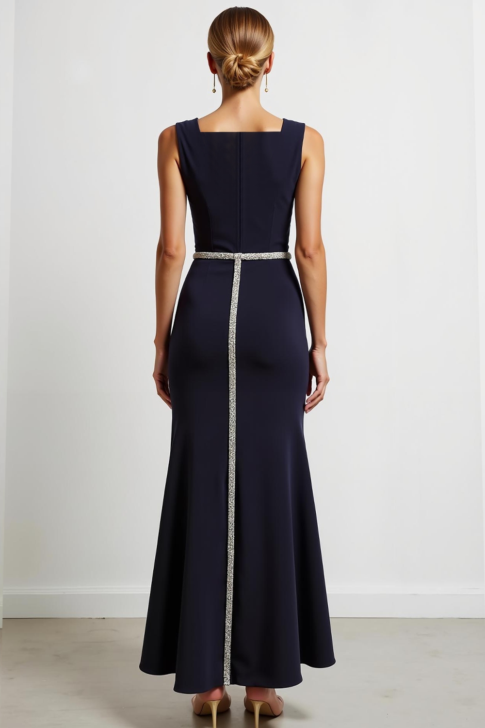 Navy Thick Straps Mermaid Maxi Formal Dress