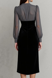 Grey Sheath Chiffon V-Neck Midi Evening Dress with Slit