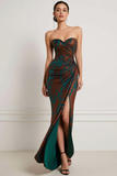 Dark Green Burnout Velvet Sweetheart Maxi Bridesmaid Dress with Slit