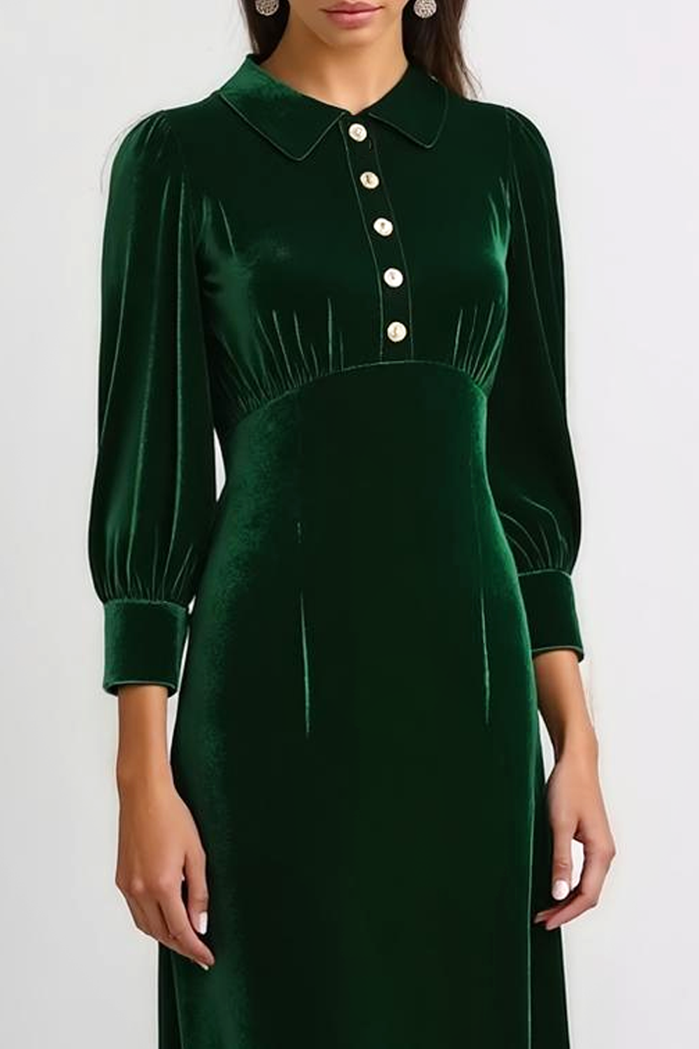 Dark Green Collar Neck Velvet Sheath Midi Holiday Party Dress