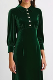Dark Green Collar Neck Velvet Sheath Midi Holiday Party Dress