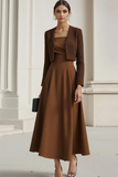 Brown 2 Piece A Line Strapless Maxi Work Dress