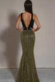 Sparkly Black Mermaid High Waist Long Formal Dress with Slit