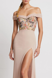 Blush Pink Chiffon Floral Corset Mermaid Prom Dress with Slit