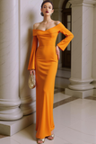Orange Off the Shoulder Sheath Long Formal Dress with Sleeves