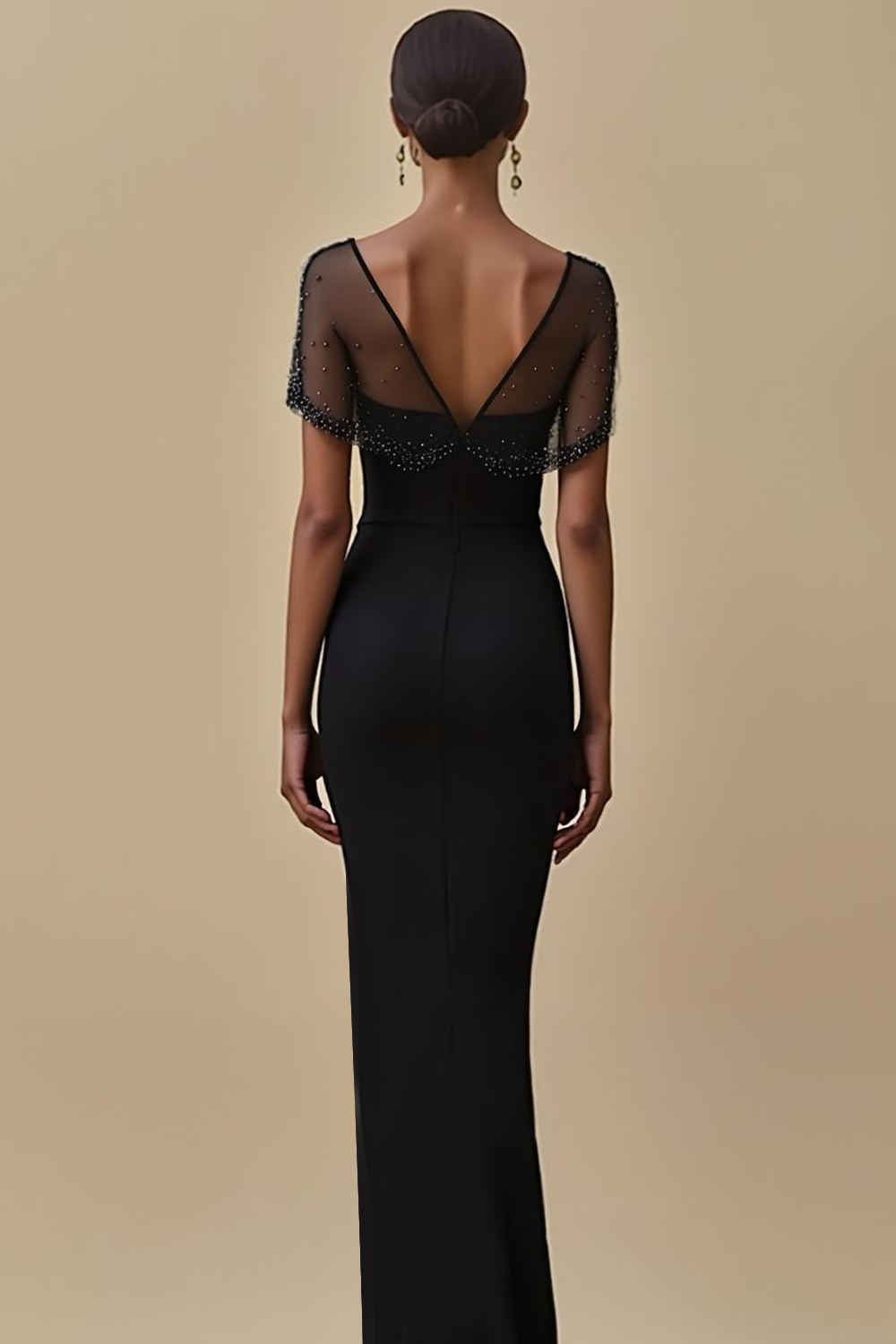 Black Mermaid Bateau Neck Ruched Long Formal Dress
