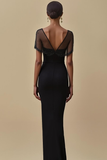 Black Mermaid Bateau Neck Ruched Long Formal Dress