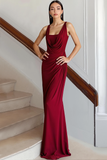 Burgundy Cowl Neck Flowy Chiffon Maxi Evening Dress