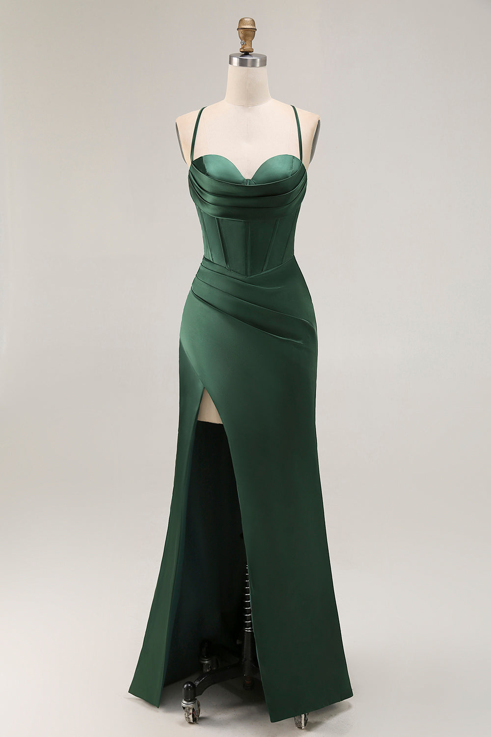 Dark Green Corset Long Mermaid Satin Wedding Guest Dress with Slit