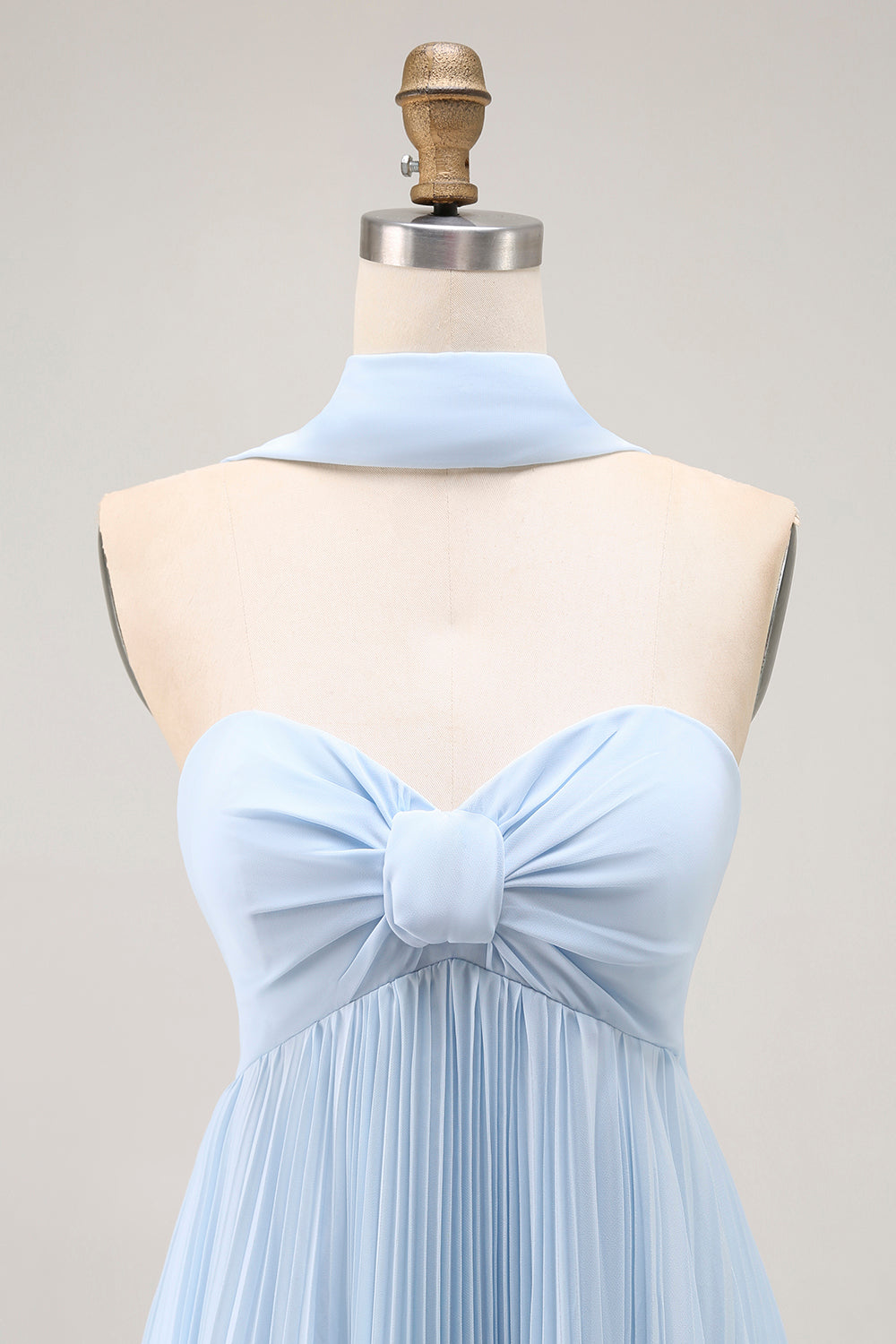 Sky Blue A Line Neck Scarf Sweetheart Pleated Maxi Bridesmaid Dress