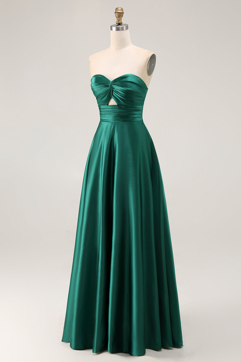 Dark Green Satin Strapless Keyhole Maxi Wedding Guest Dress