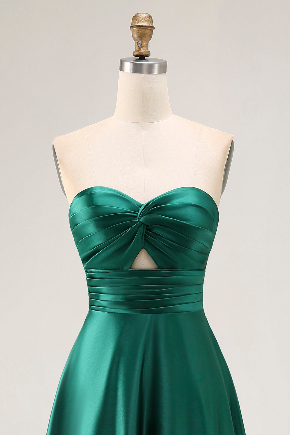 Dark Green Satin Strapless Keyhole Maxi Wedding Guest Dress