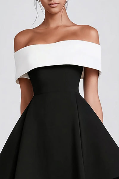 Leely Women Black and White Short Cocktail Dress Off the Shoulder A