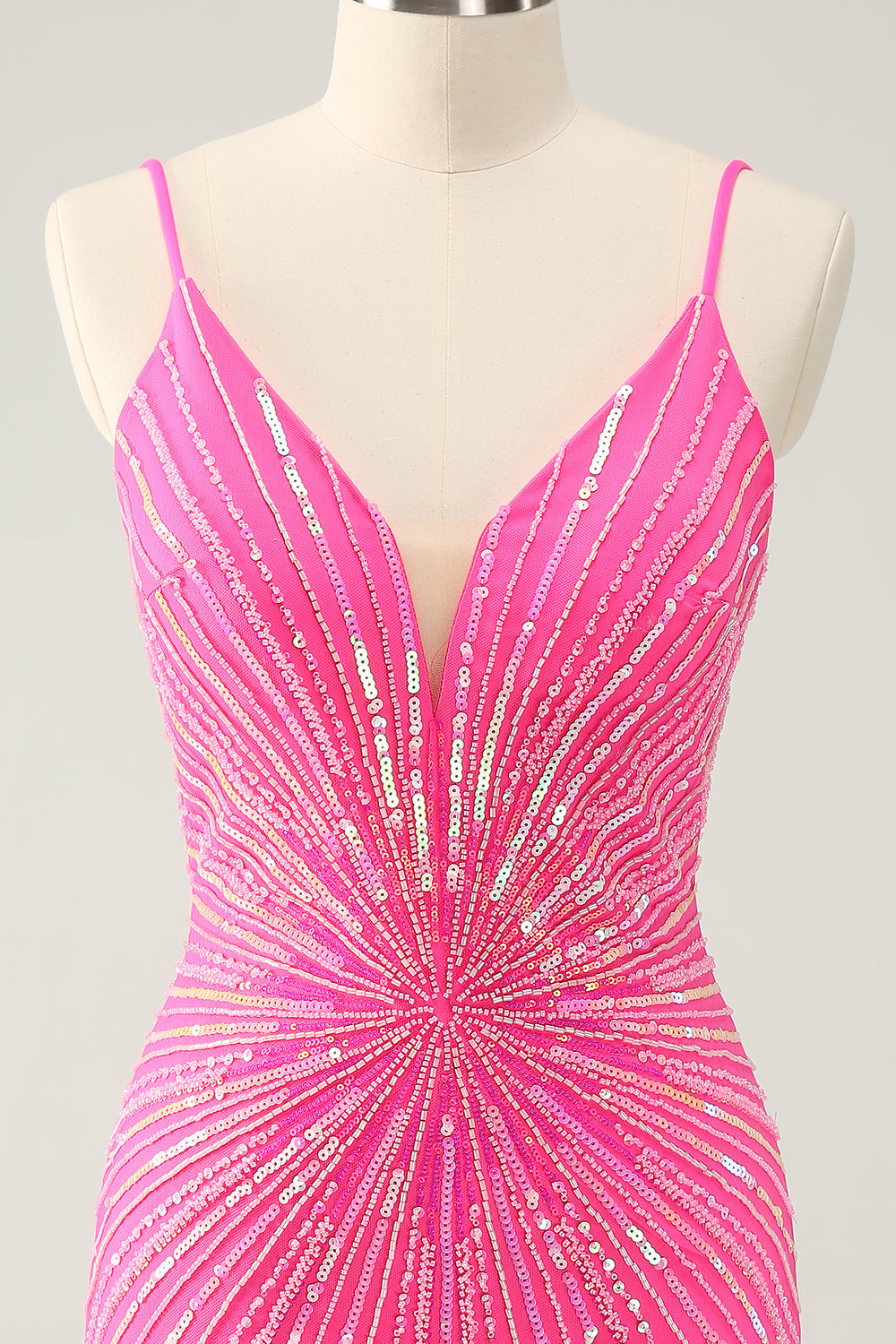 Sparkly Golden Tight Spaghetti Straps Backless Prom Dress with Sequins