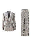 Sparkly Grey Peak Lapel 2 Piece Floral Women Prom Suits with Sequins