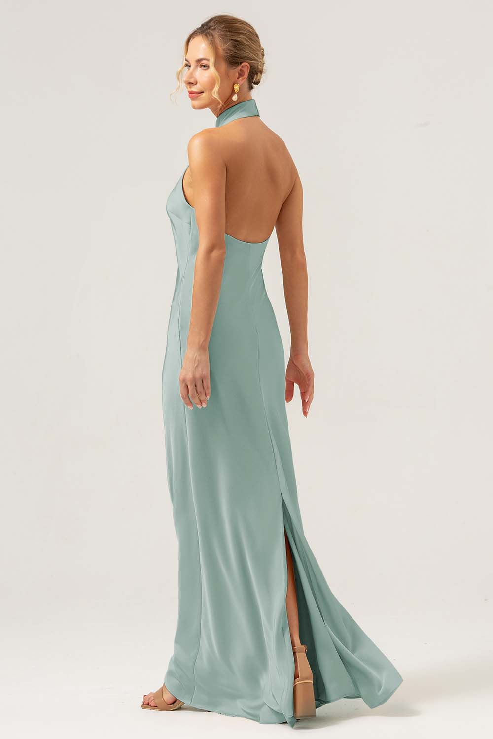 Dark Green Mermaid Halter Bridesmaid Dress with Slit